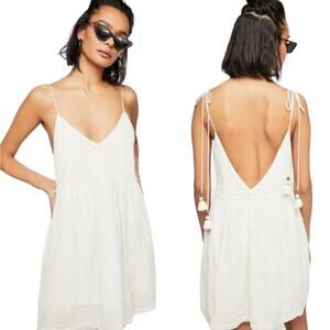 Free People Sundrenched Mini Dress Medium White Beach Boho Casual Gauzy Tie